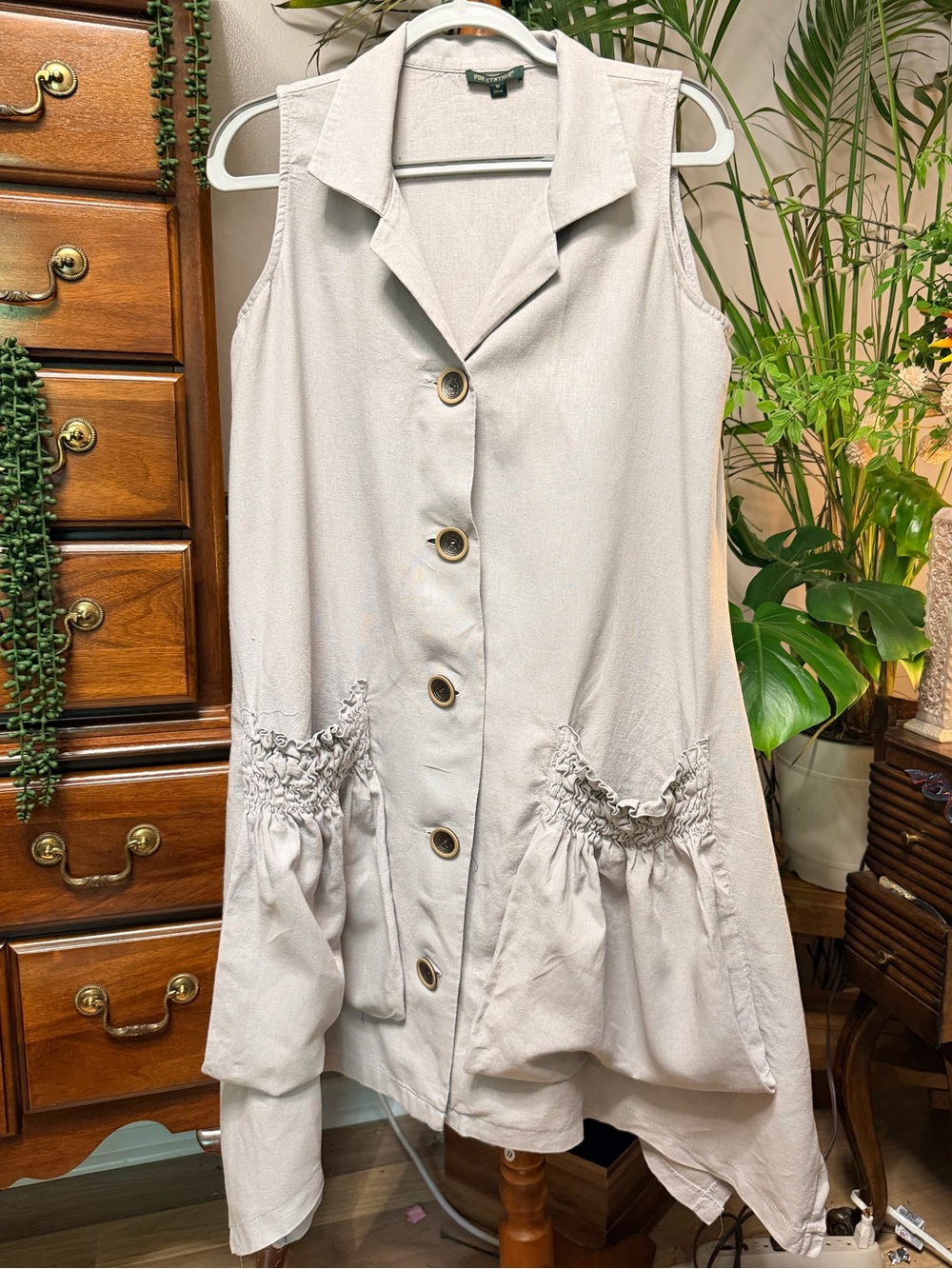 For Cynthia Linen Blend Lagenlook Sleeveless Tunic Dress - Size M
